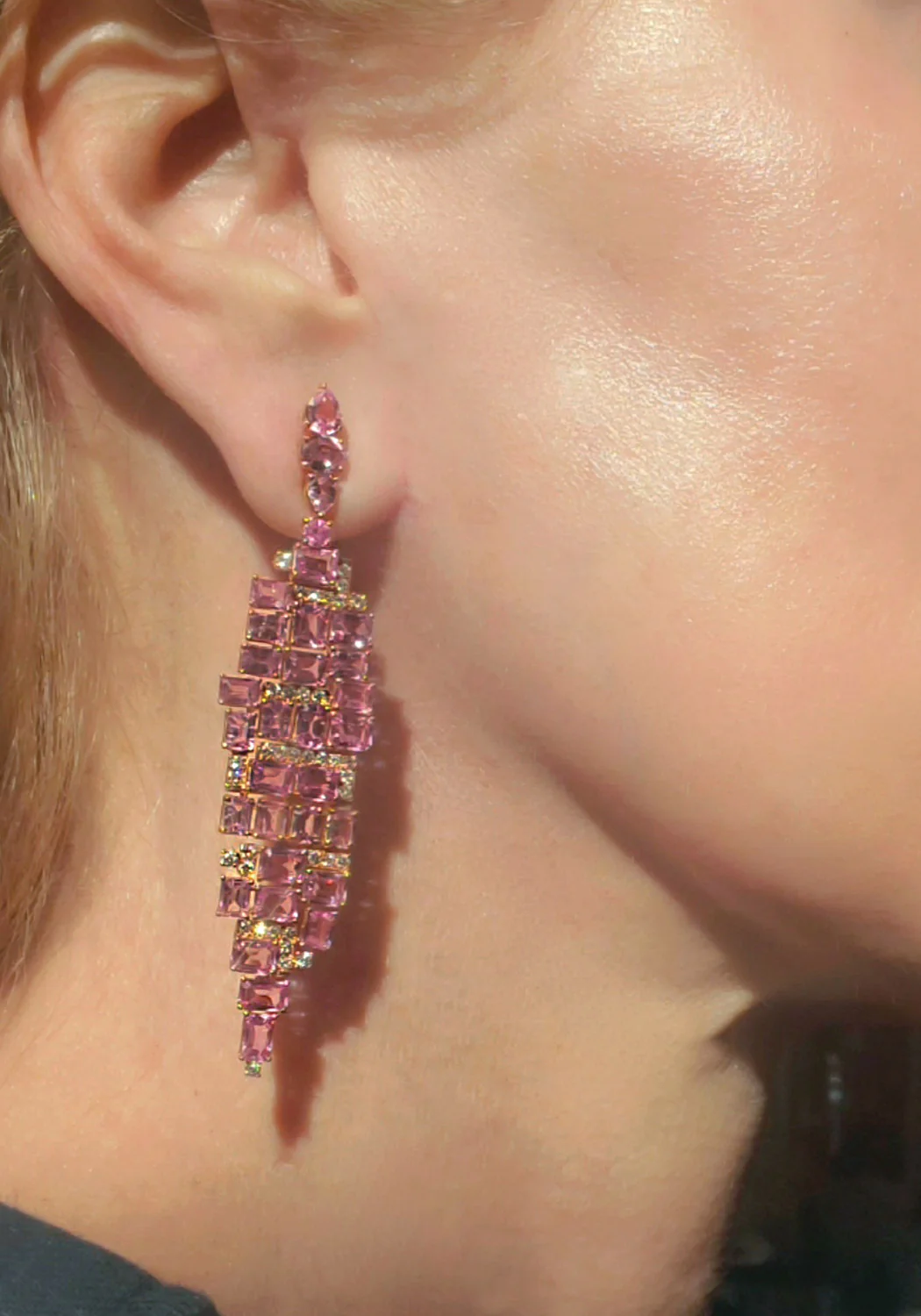 Ruchi 18K Rose Gold Pink Sapphire Chandelier Earrings - Image 2
