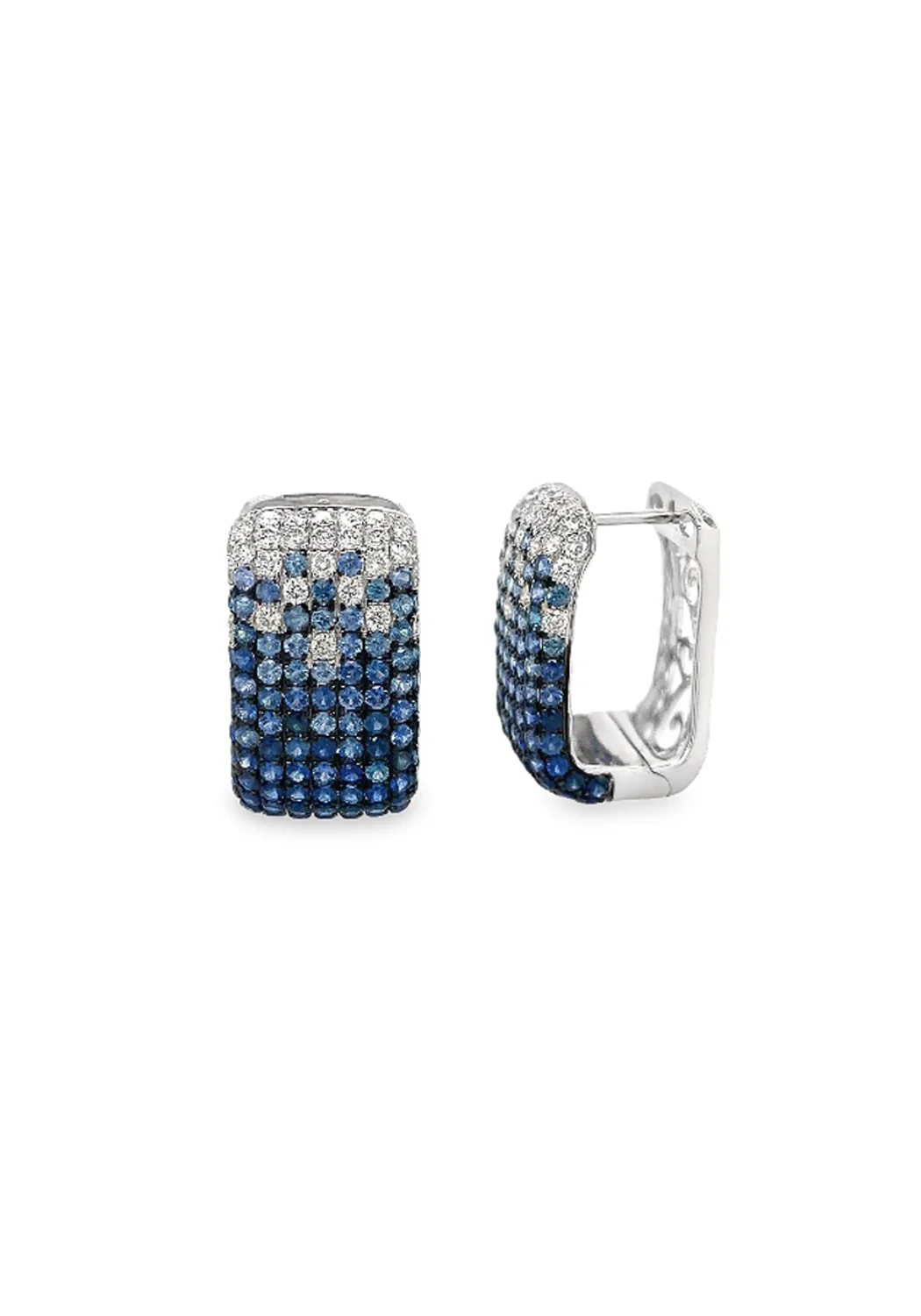 Ruchi 18KWG Ombré Diamond & Blue Sapphire Huggie Earrings - Image 3