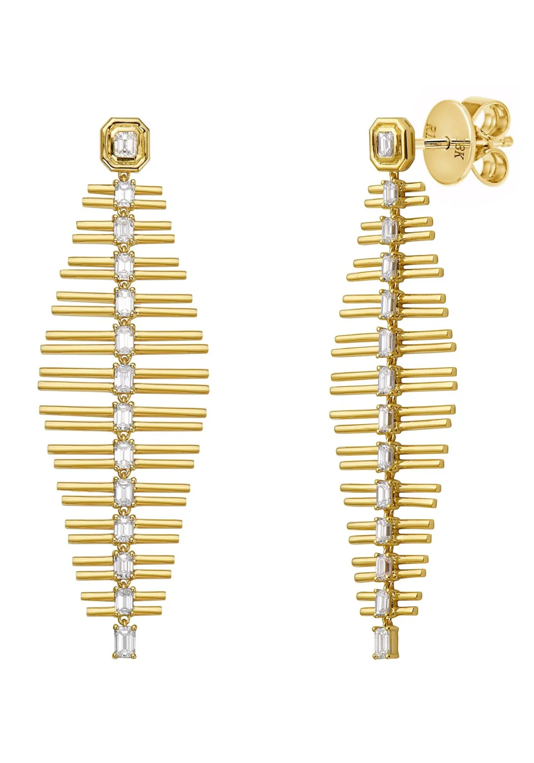 Ruchi 18KYG Scintillate Diamond Fishbone Dangle Earrings