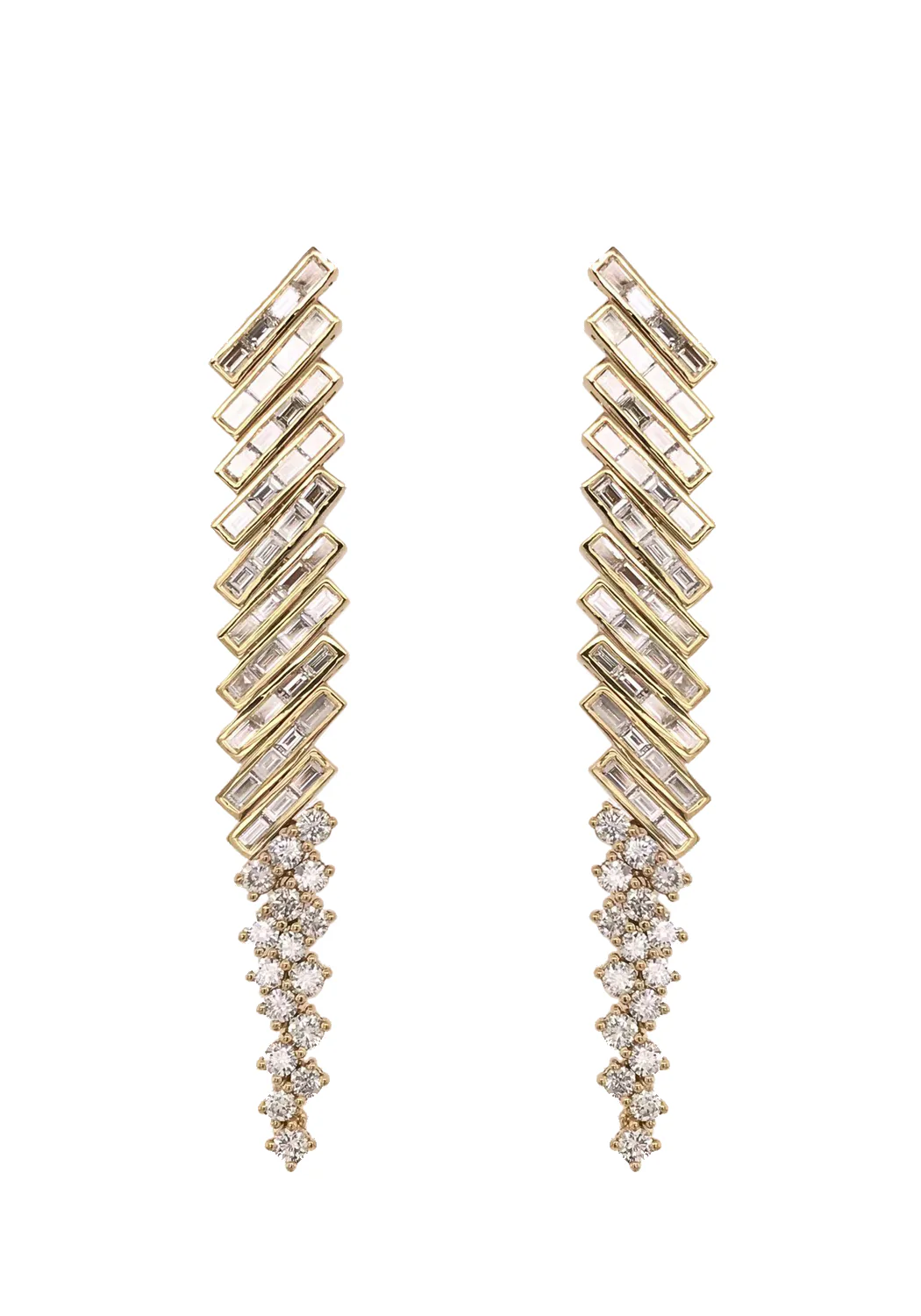 Ruchi Slanted Baguette & Round Diamond Chandelier Earrings