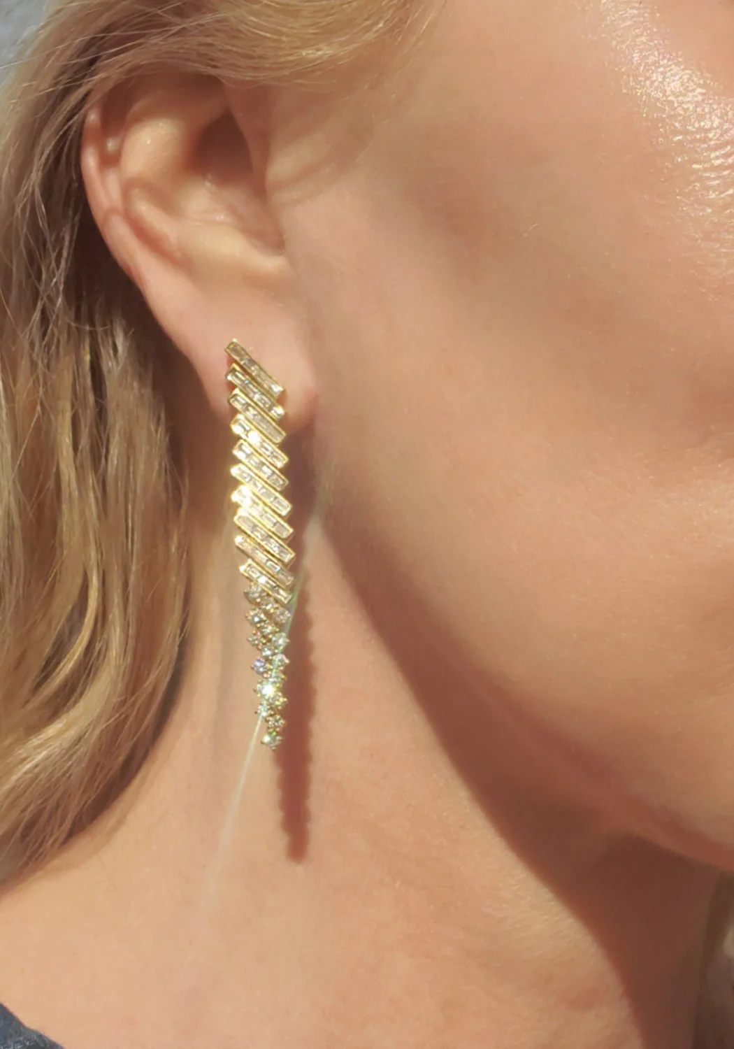 Ruchi Slanted Baguette & Round Diamond Chandelier Earrings - Image 2