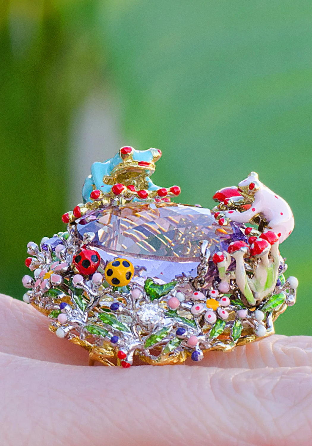 Santagostino Enamel Ladybug & Frog Amethyst Ring - Image 4