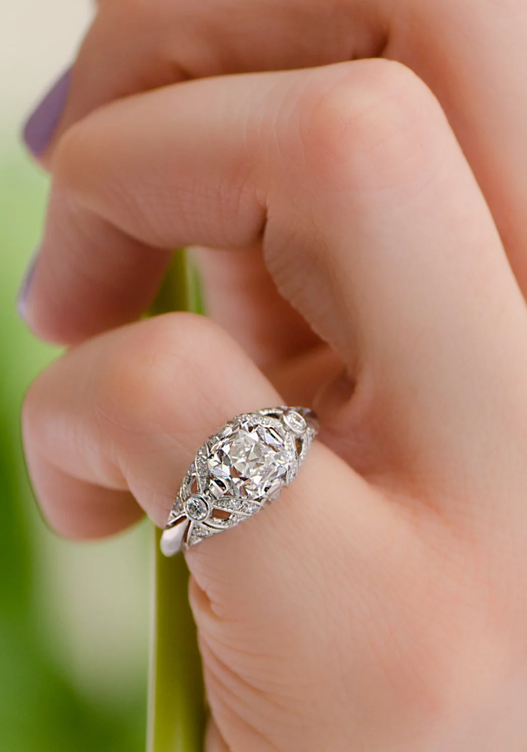 Sébastien Barier Platinum Cushion Cut Diamond Ring - Image 4