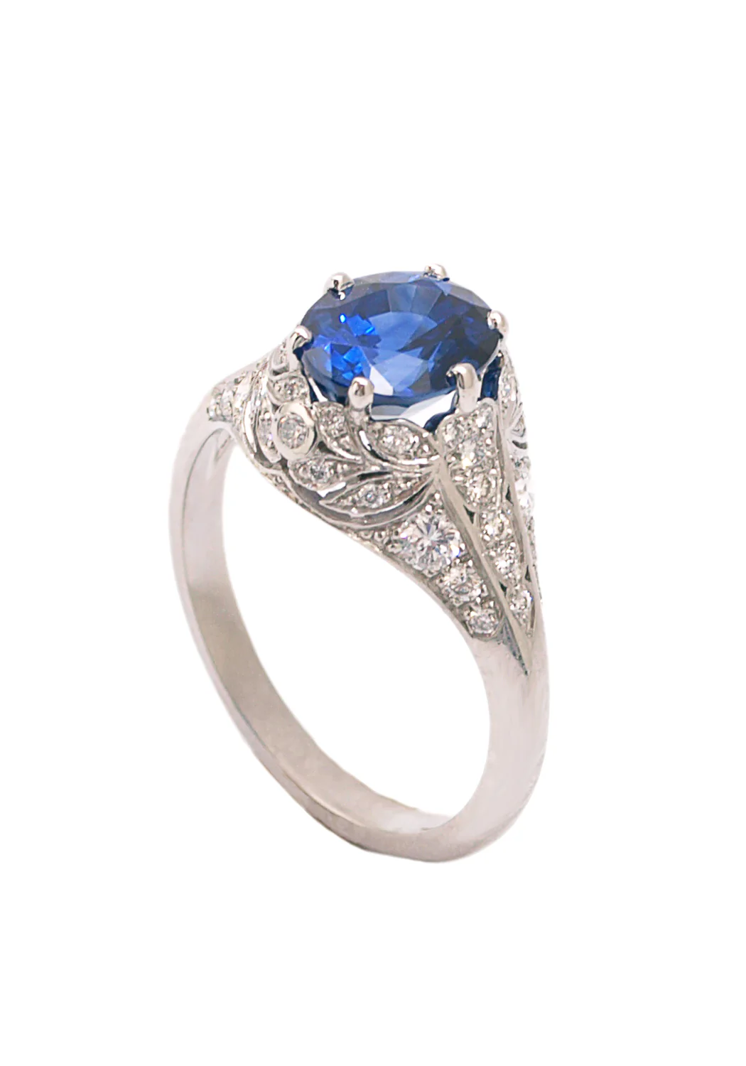 Sebastien Barier Platinum Diamond & Oval Sapphire Ring - Image 3