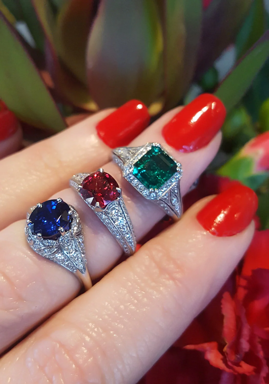 Sebastien Barier Platinum Diamond & Oval Sapphire Ring - Image 5