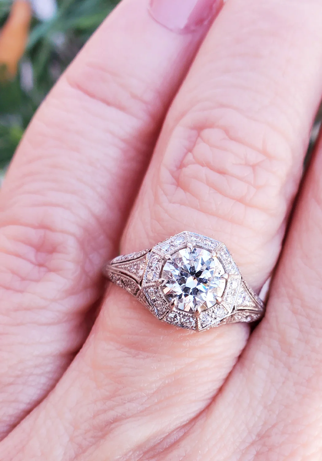 Sébastien Barier Platinum Filigree Pavé Round Diamond Ring