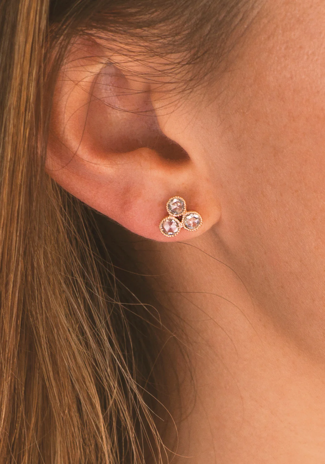 Sethi Couture Grace 18KRG Triple Cluster Diamond Stud Earrings - Image 3