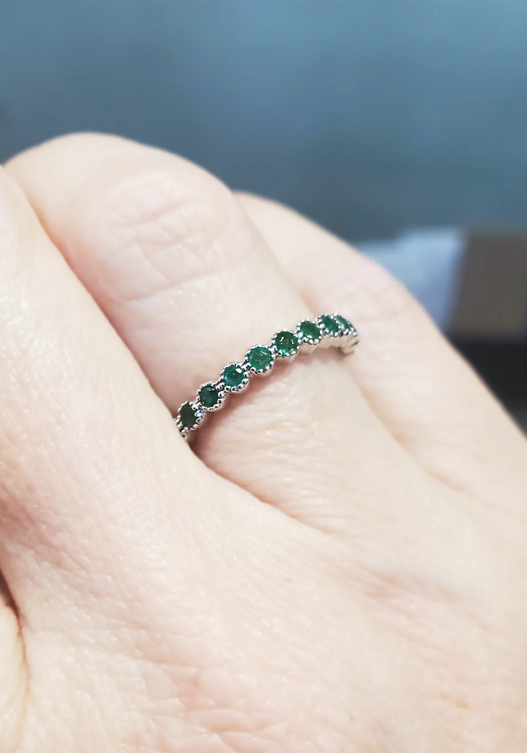 Sethi Couture Bezel 18K White Gold Emerald Eternity Band | 7 - Image 3