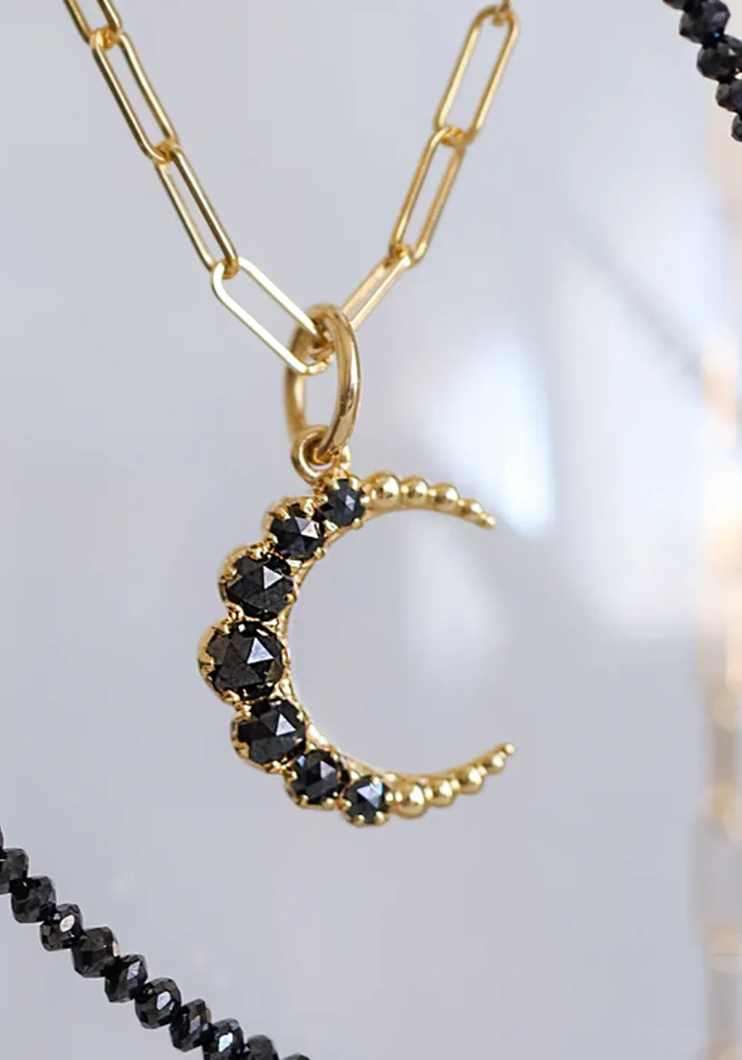 Sethi Couture Crescent 18KYG Small Black Diamond Moon Charm Pendant - Image 3