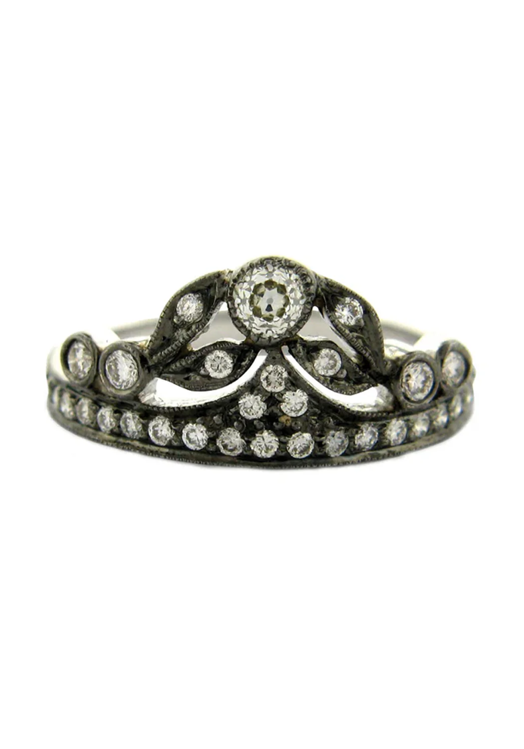Sethi Couture Elizabeth 18KBG White Diamond Tiara Ring - Image 2