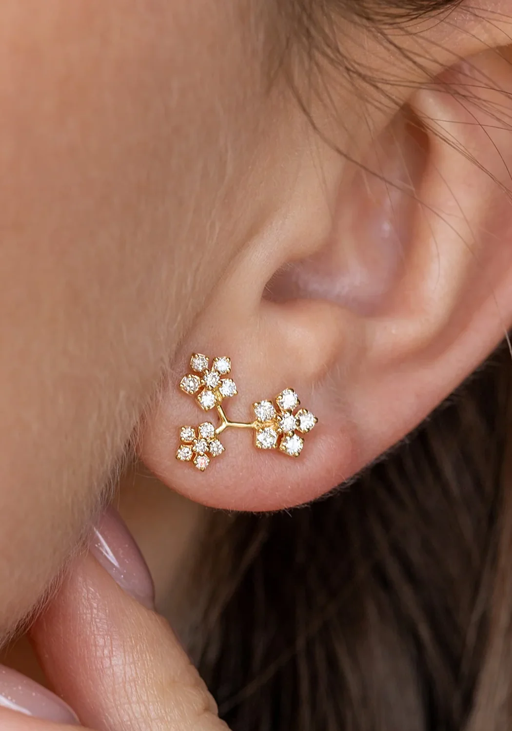 Sethi Couture Enchanted Garden 18KWG Triple Flower Diamond Earrings - Image 2