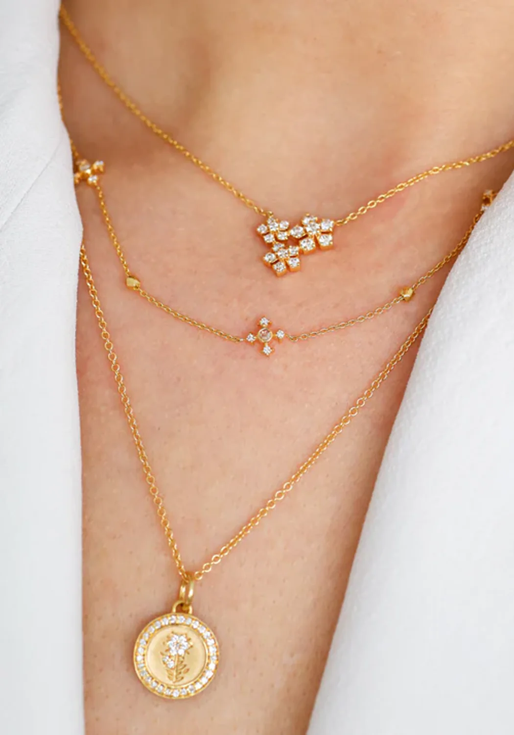 Sethi Couture Enchanted Garden 18KWG Triple Flower Diamond Necklace - Image 2