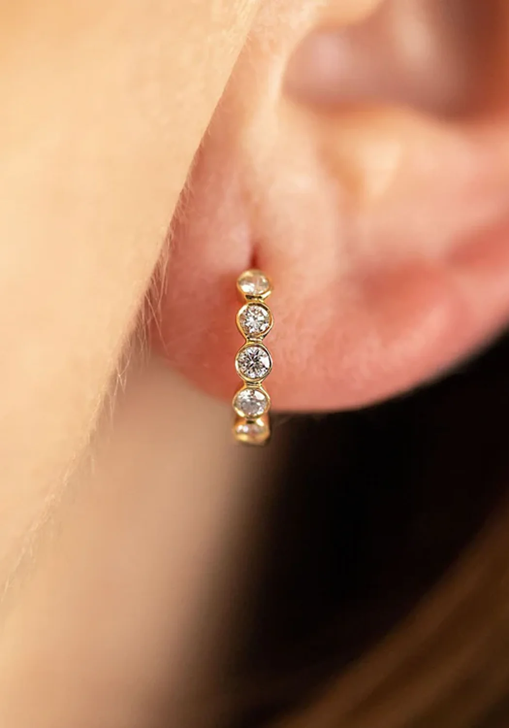 Sethi Couture Modern 18KRG Bezel Diamond Huggie Hoop Earrings - Image 2
