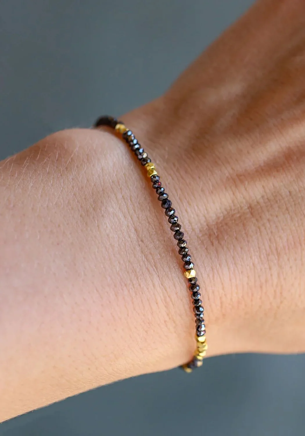 Sethi Couture Noir 18KYG Black Diamond & Gold Bead Bracelet | 7" - Image 2
