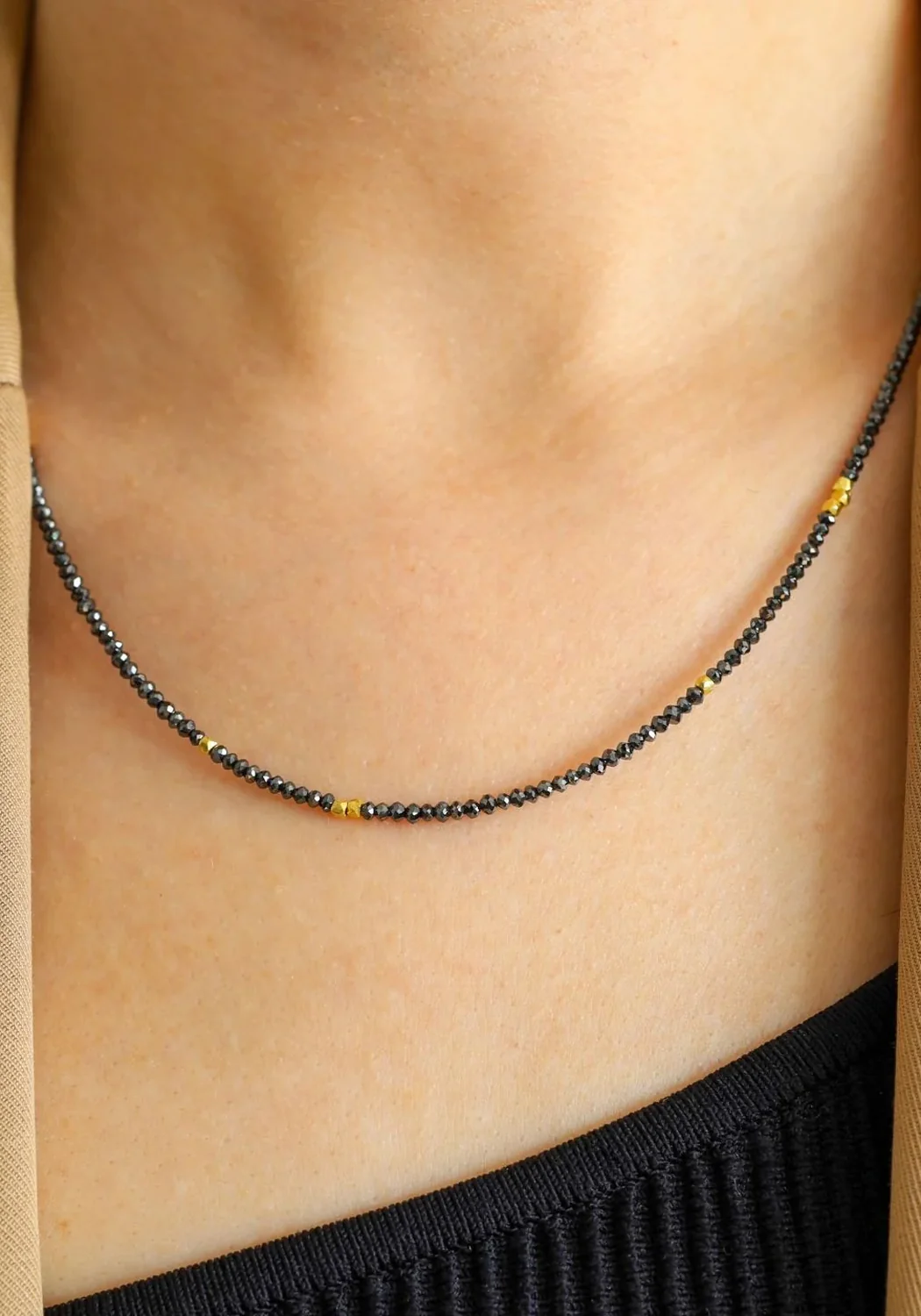 Sethi Couture Noir 18KYG Black Diamond & Gold Bead Necklace - Image 2