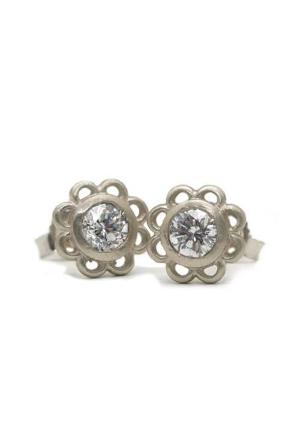 Sofia Kaman 14K White Gold Diamond Flower Stud Earrings - Image 3