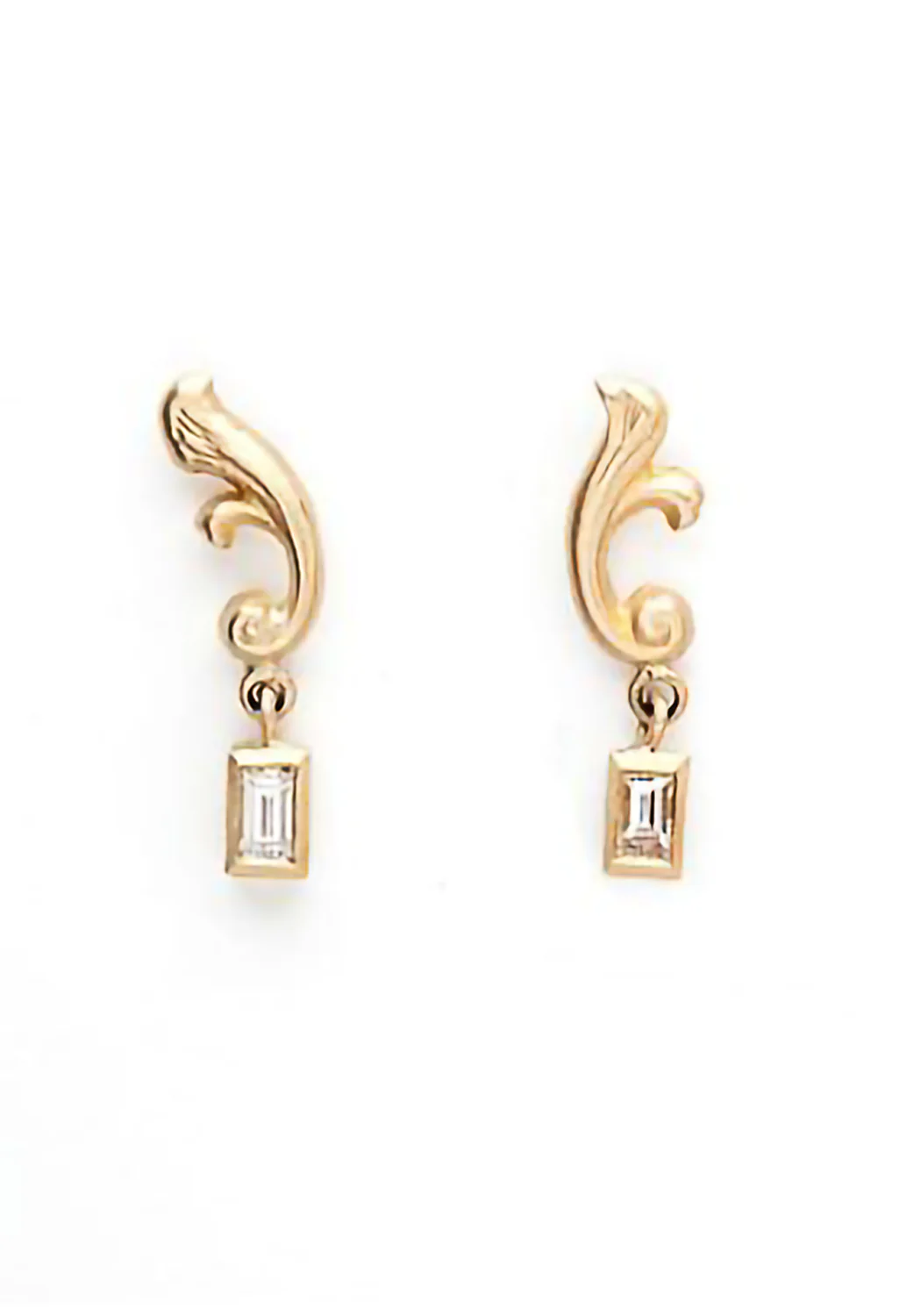 Sofia Kaman 14KYG Scroll Baguette Diamond Dangle Earrings - Image 3