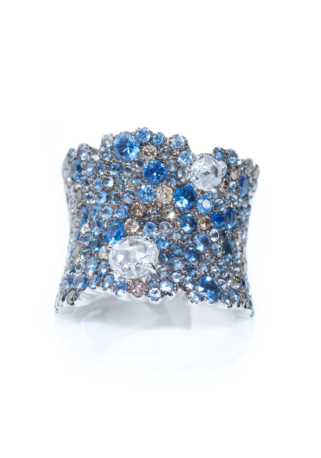 Stefan Hafner Lunar 18KWG Wide Diamond & Sapphire Ring - Image 3