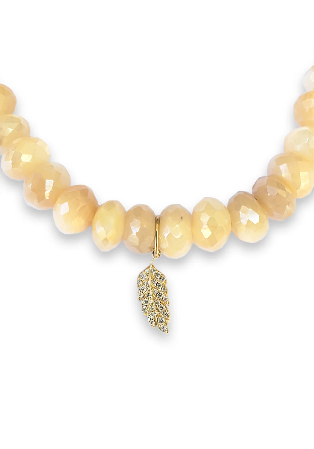Sydney Evan 14KYG Diamond Feather Charm Peach Moonstone Bracelet
