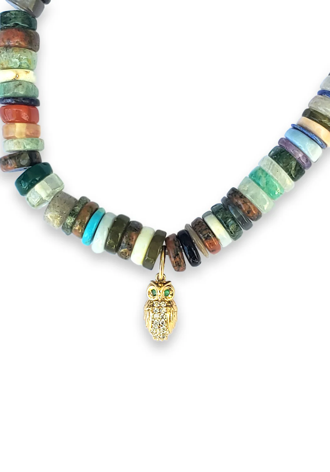 Sydney Evan 14KYG Diamond Owl Rainbow Heishi Bead Bracelet