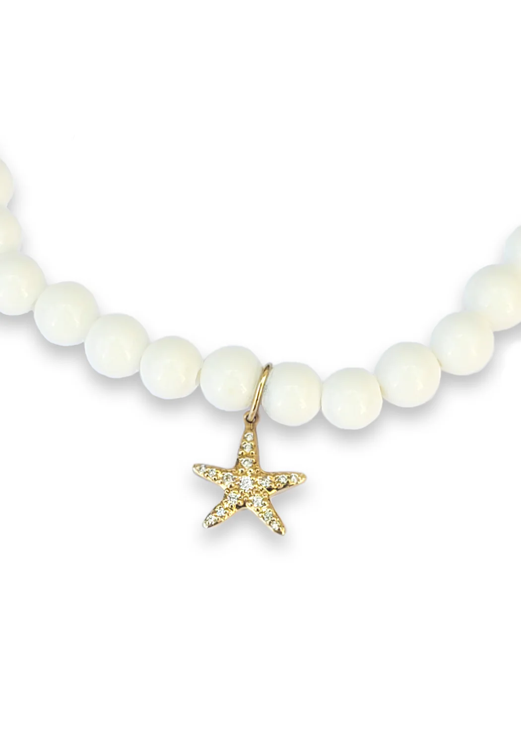 Sydney Evan 14KYG Diamond Starfish Charm White Clam Bead Bracelet