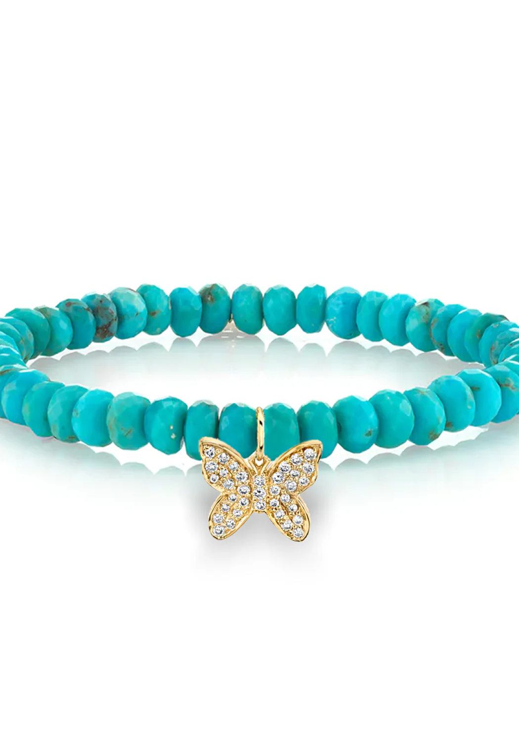 Sydney Evan Diamond Butterfly Charm Turquoise Bead Bracelet - Image 4