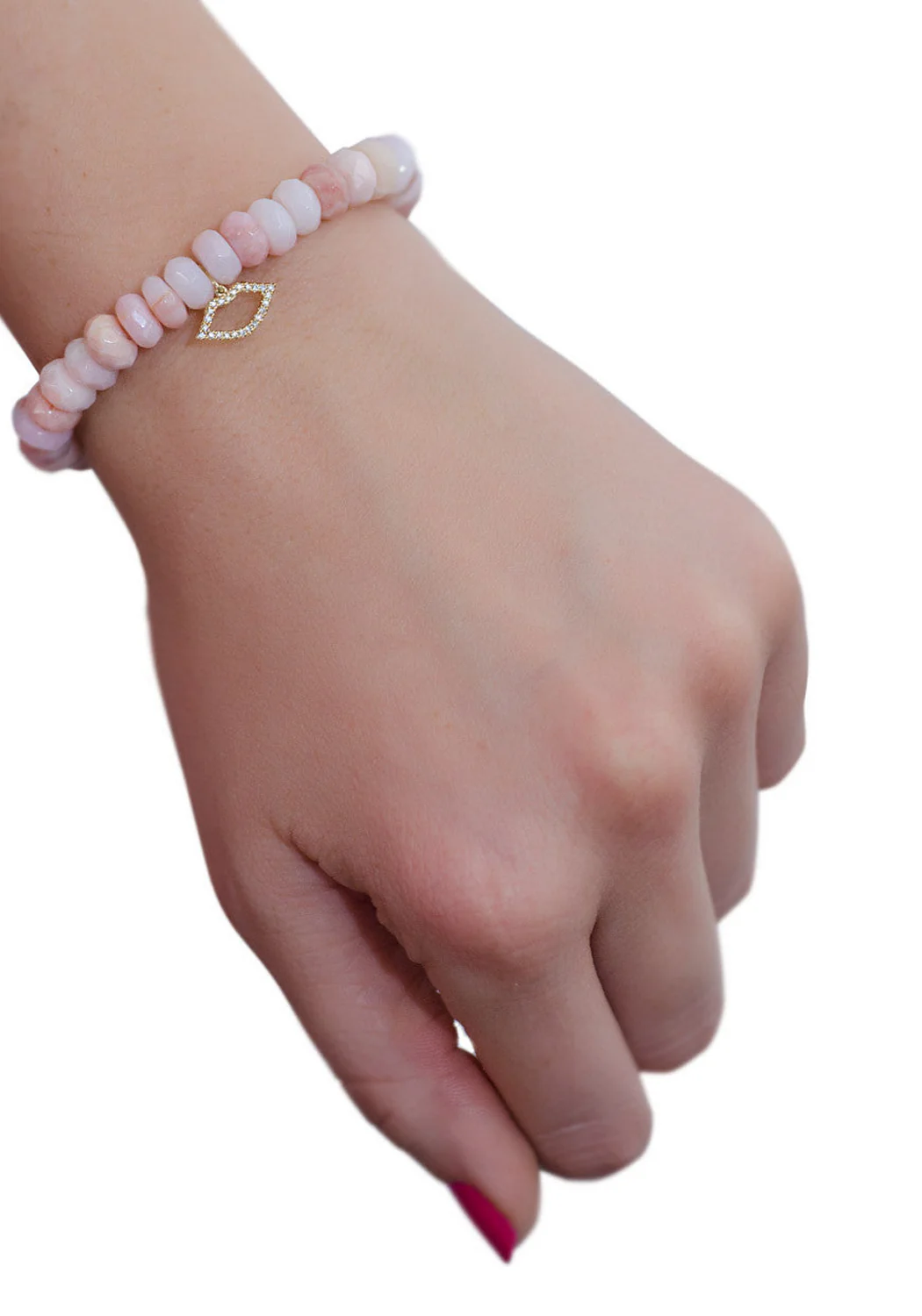 Sydney Evan Diamond Lip Charm Pink Opal Bead Bracelet - Image 4