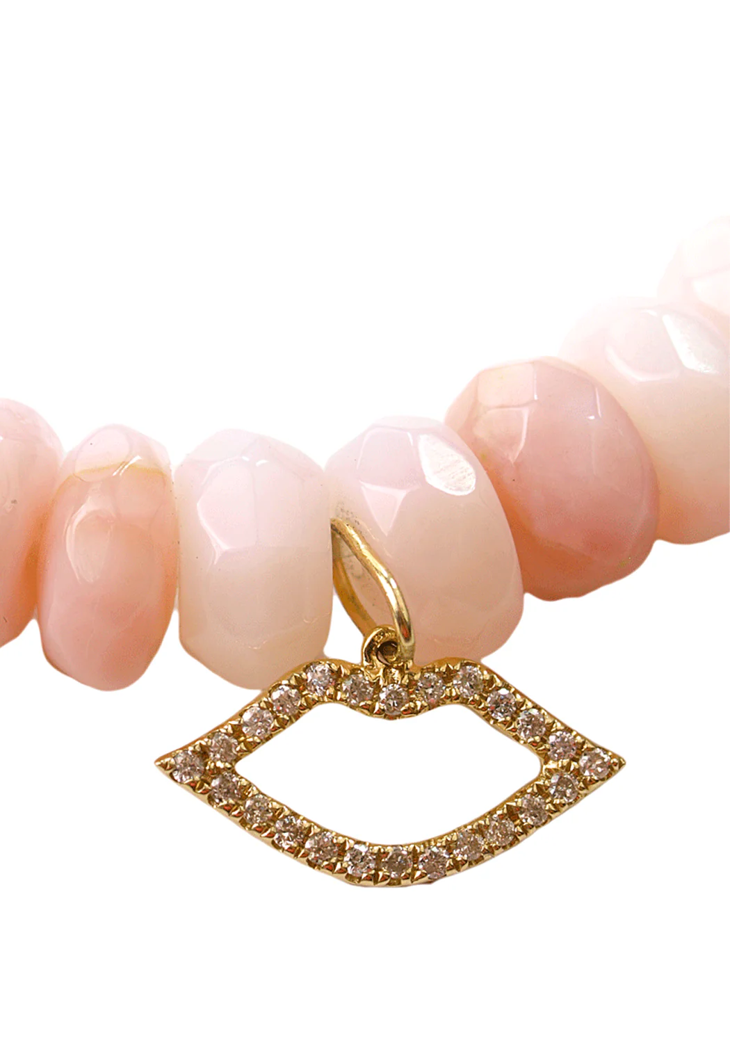 Sydney Evan Diamond Lip Charm Pink Opal Bead Bracelet - Image 5