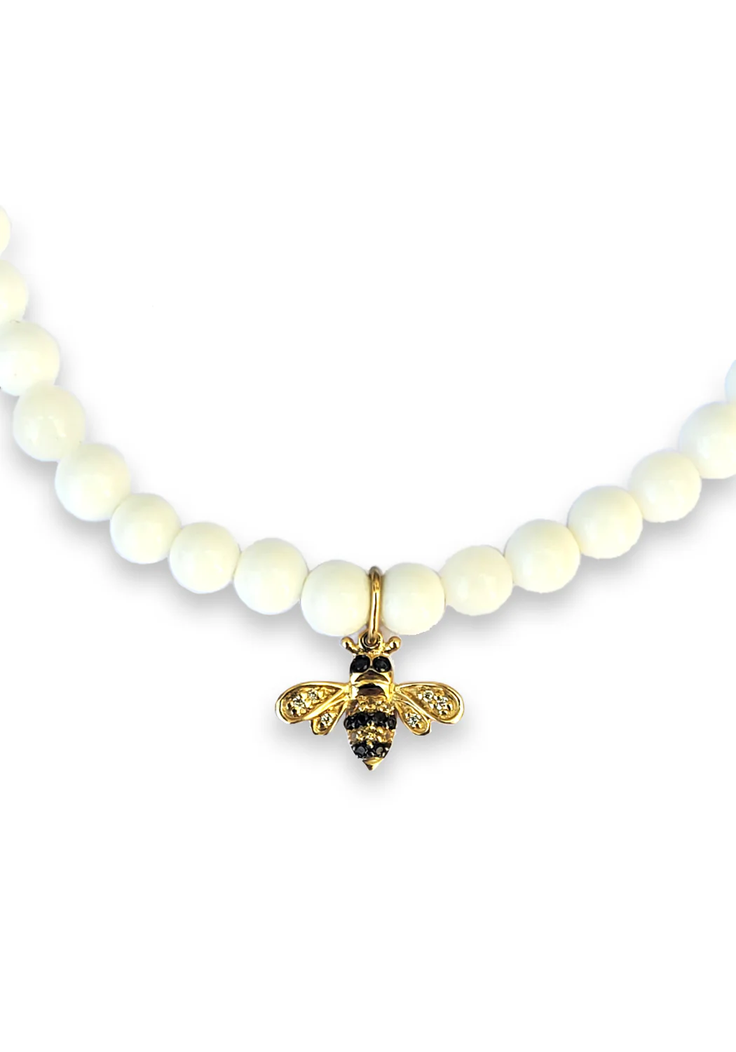 Sydney Evan Diamond & Sapphire Bee Charm White Clam Bead Bracelet