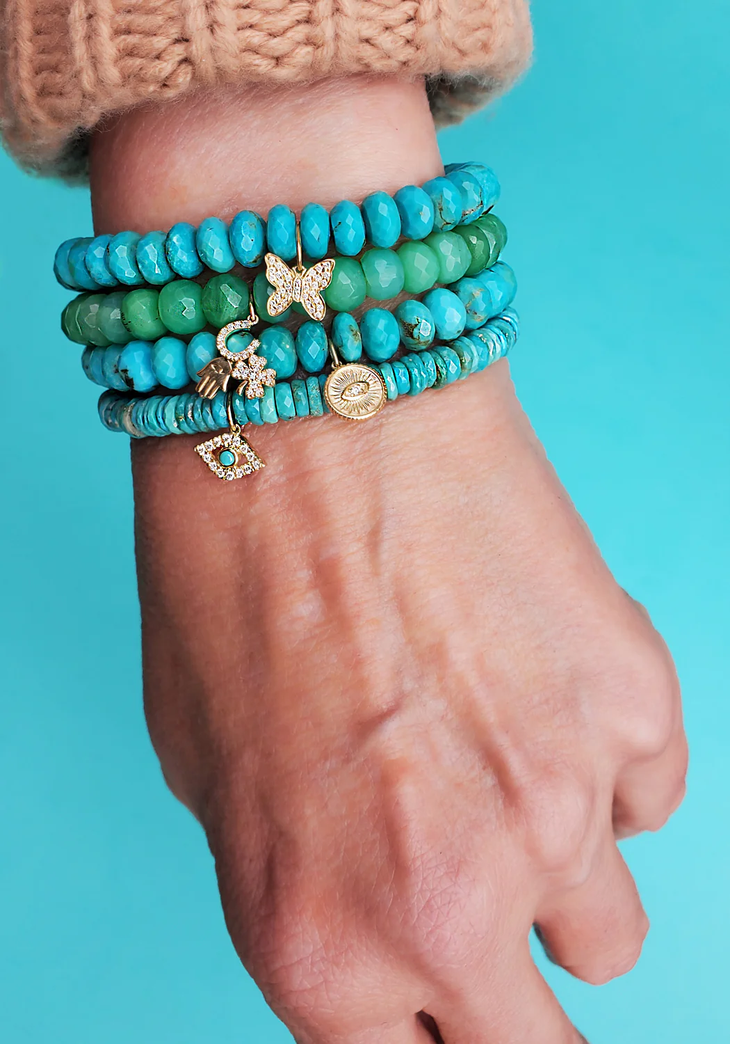 Sydney Evan Luck & Protection Diamond Charm Chrysoprase Bracelet - Image 5