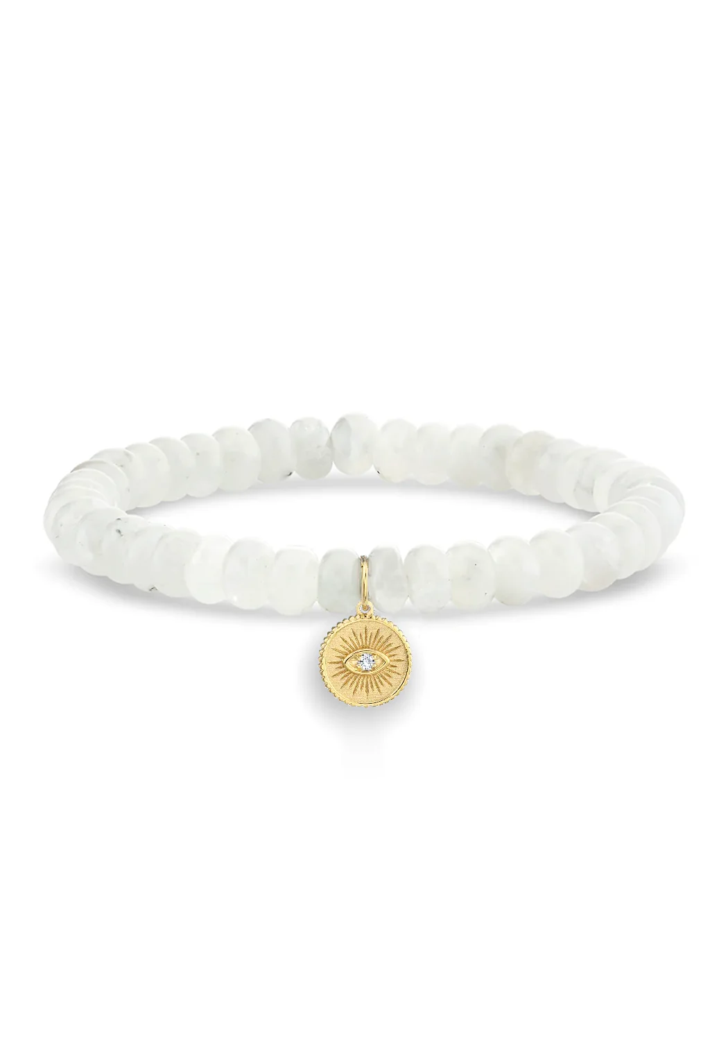 Sydney Evan Eye Coin Charm Rainbow White Moonstone Bead Bracelet
