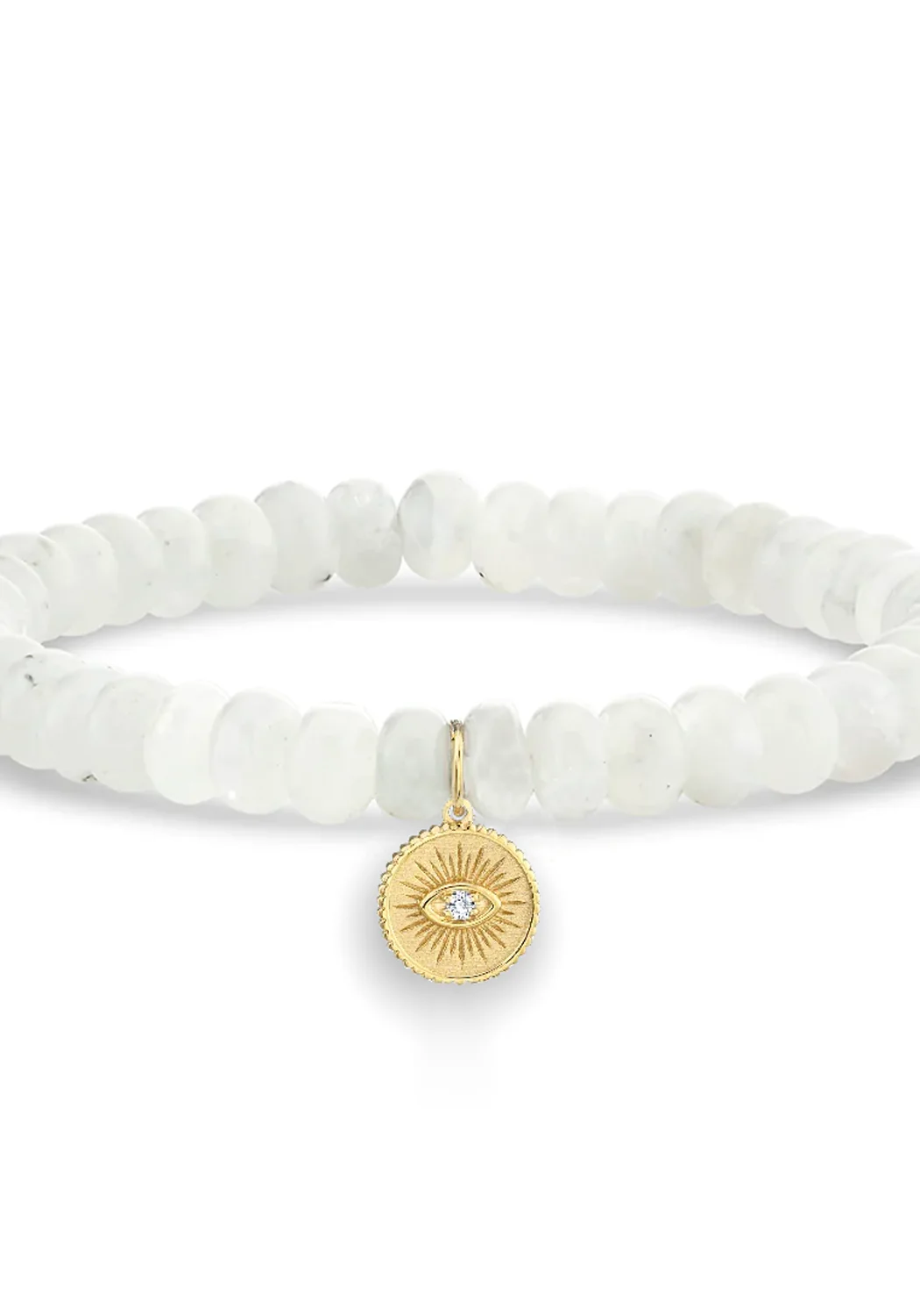 Sydney Evan Eye Coin Charm Rainbow White Moonstone Bead Bracelet - Image 4