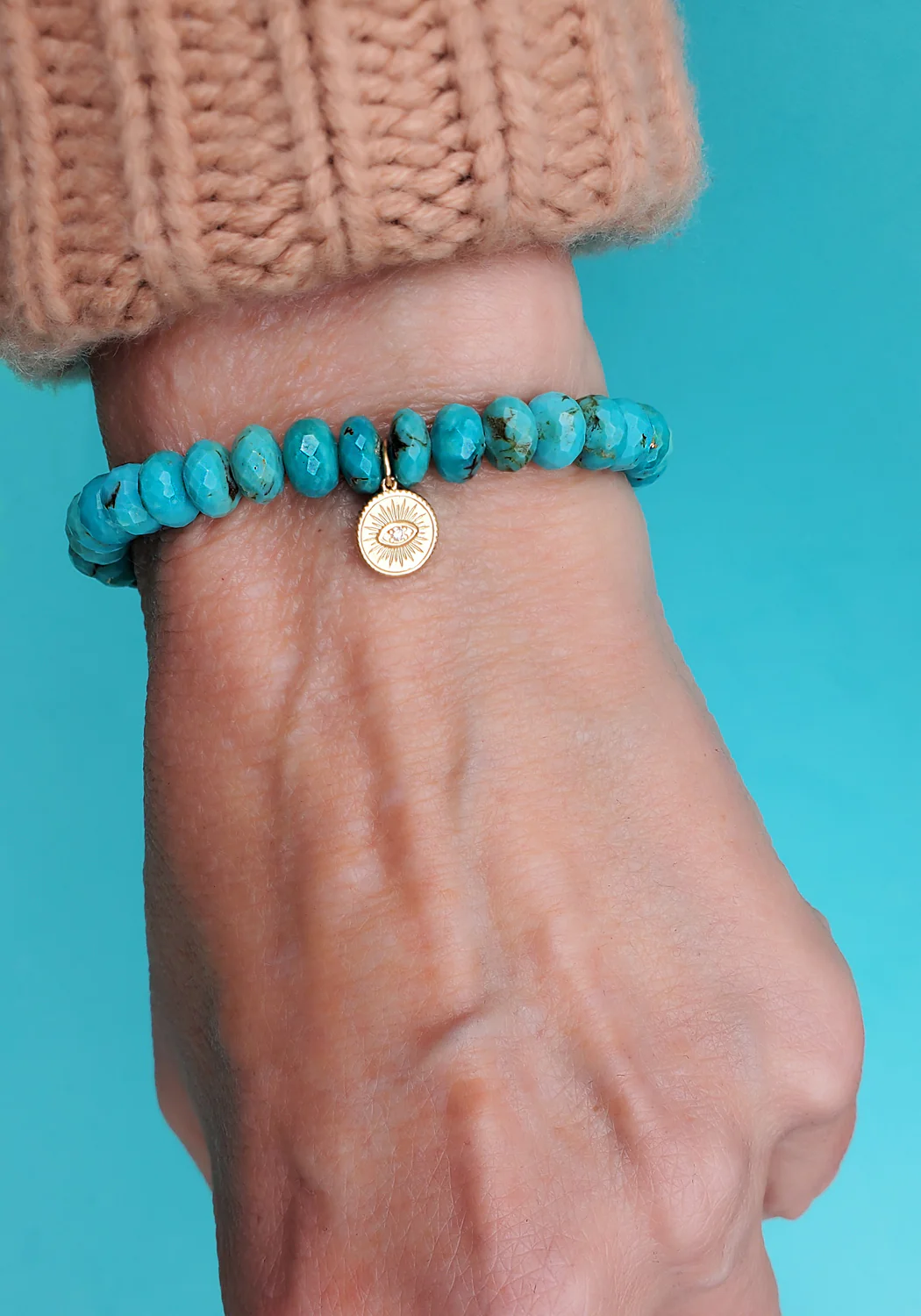 Sydney Evan Marquise Eye Coin Charm Turquoise Bead Bracelet - Image 2