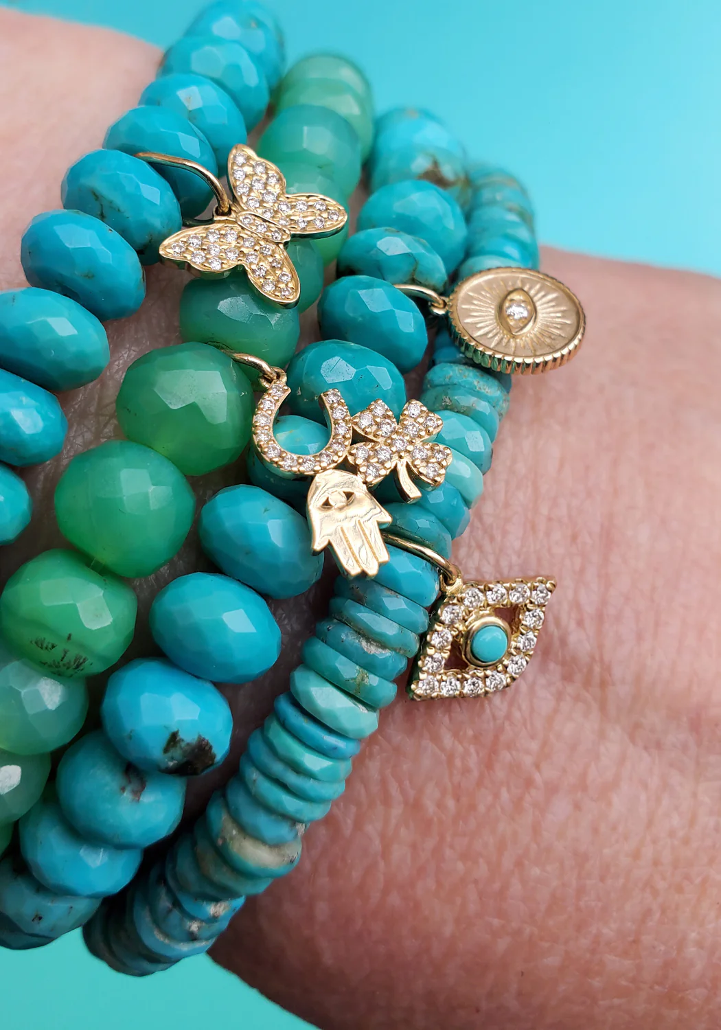 Sydney Evan Marquise Eye Coin Charm Turquoise Bead Bracelet - Image 3