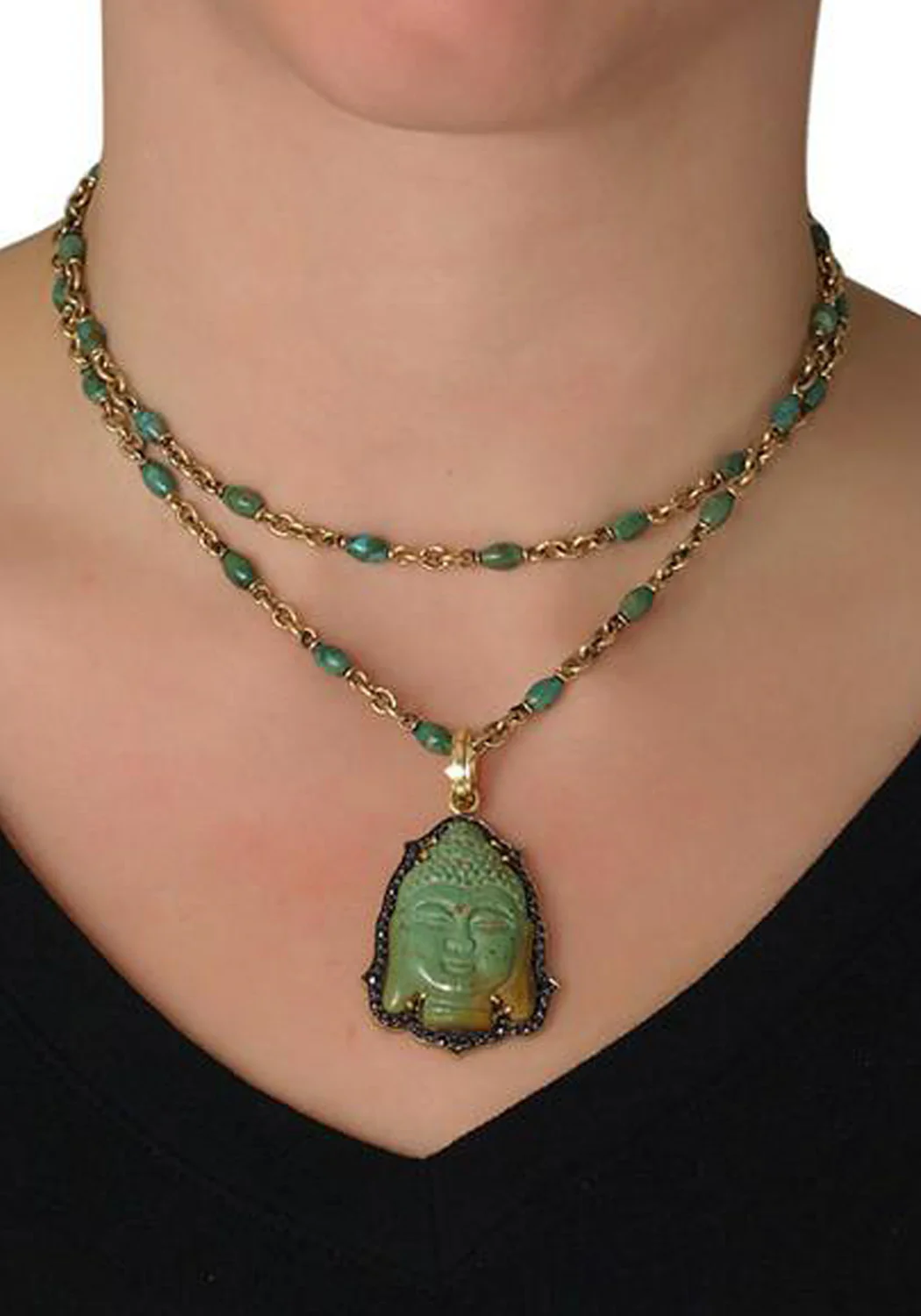 Sylva & Cie 14KYG Green Turquoise Bead Necklace | 30" - Image 4