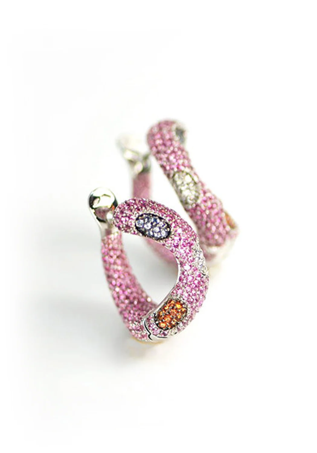 Valente 18KWG Pink Sapphire Curved Hoop Earrings - Image 4