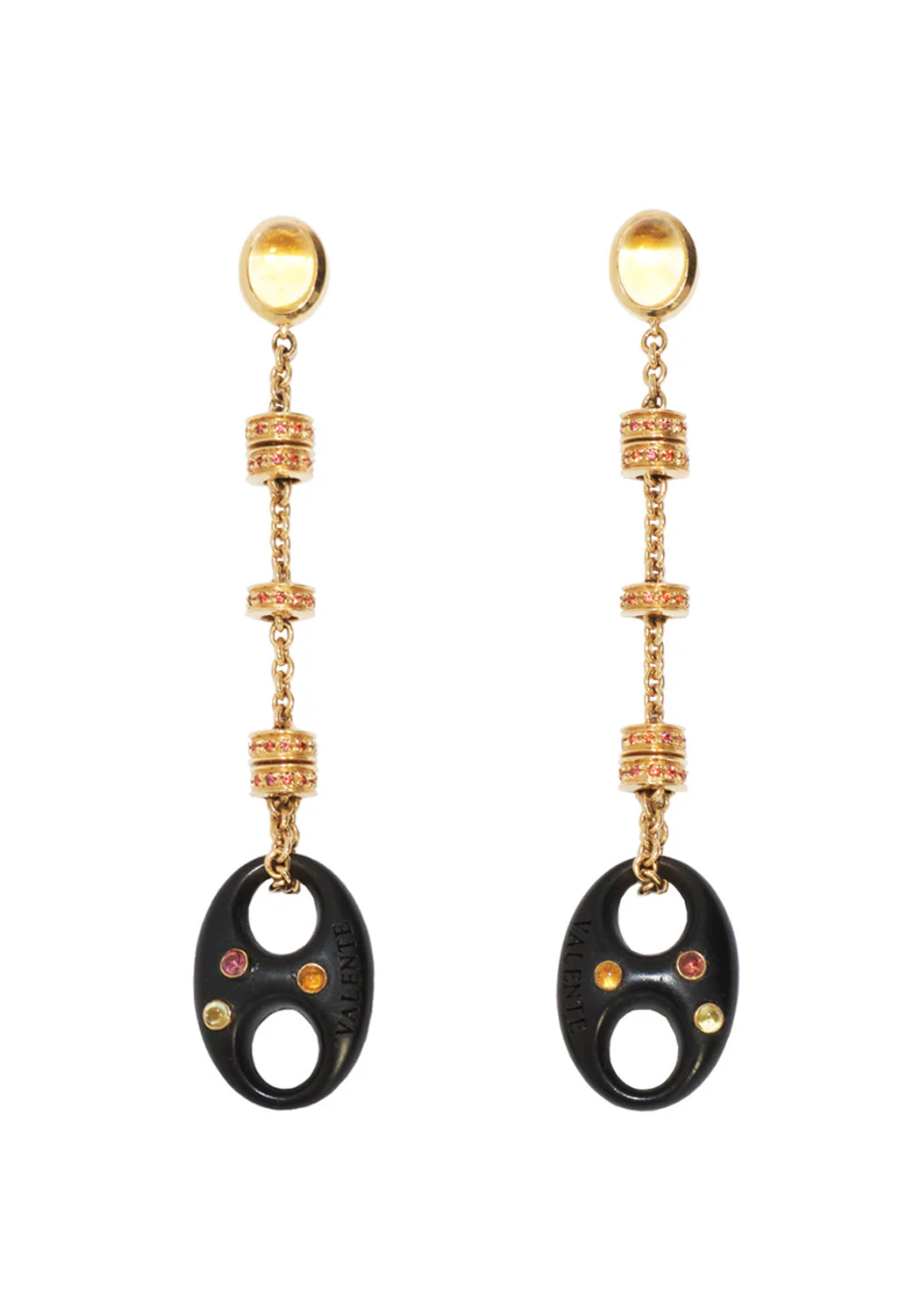 Valente Ebony Wood Pink & Orange Sapphire Dangle Earrings - Image 3