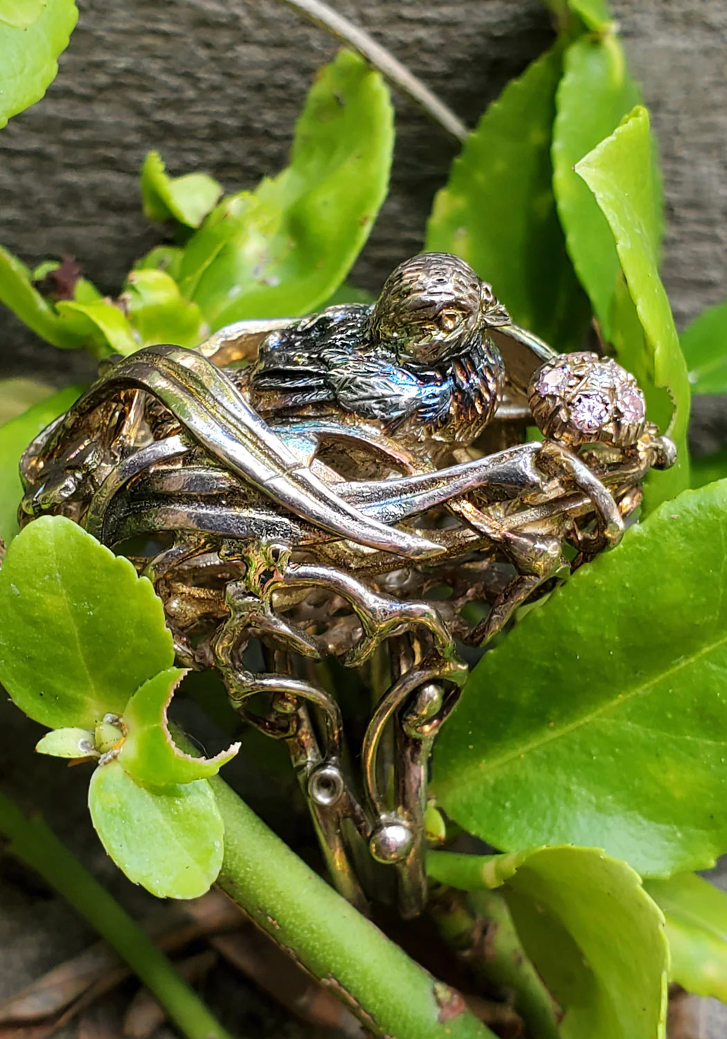 Vernissage Burnished Silver Happy Bird Nest Ring - Image 4
