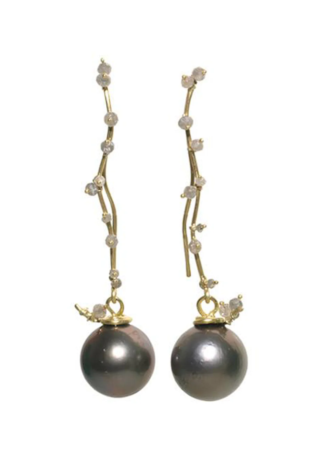Lene Vibe 18KYG Squiggle Diamond & Tahitian Dangle Earrings - Image 3