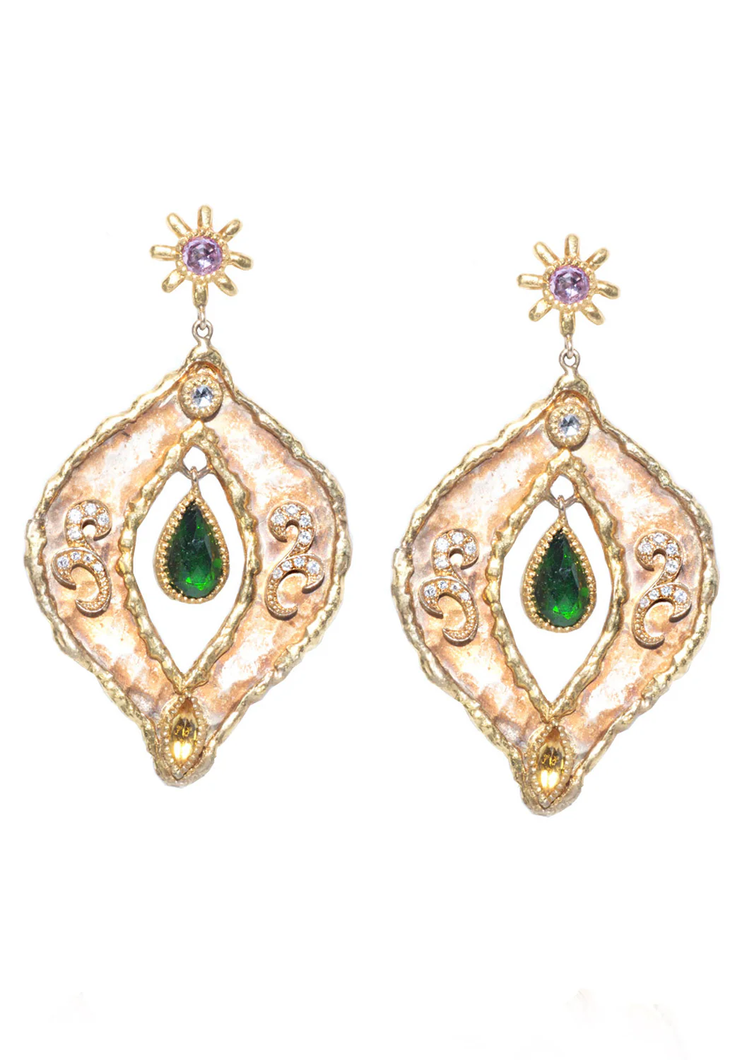 Victor Velyan Pink Sapphire & Chrome Diopside Earrings - Image 4