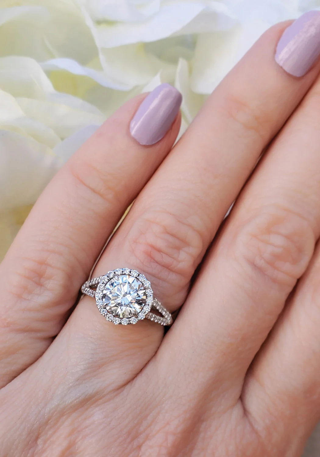 Oster Collection 18KWG Split-Shank Halo Round Diamond Engagement Ring - Image 3