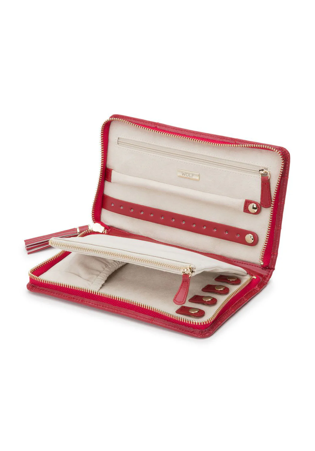 Wolf Caroline Red Leather Jewelry Portfolio - Image 3